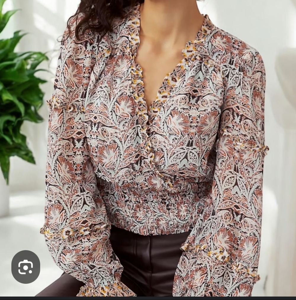 Anthropologie Multicolor Ruffle V-Neck Top